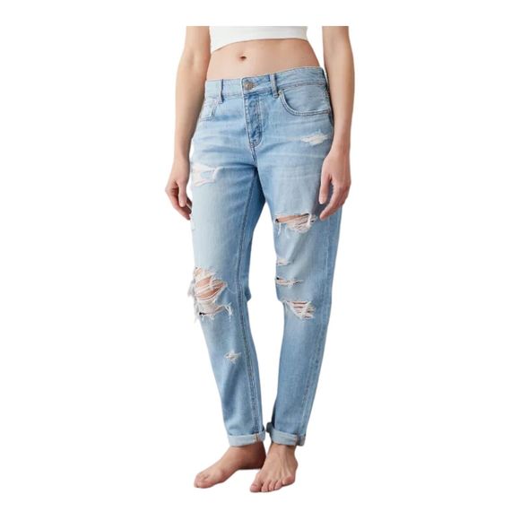 American Eagle Jeans Womens 2 Blue Distressed Button Fly Mid Rise Basic Classic - Picture 1 of 16